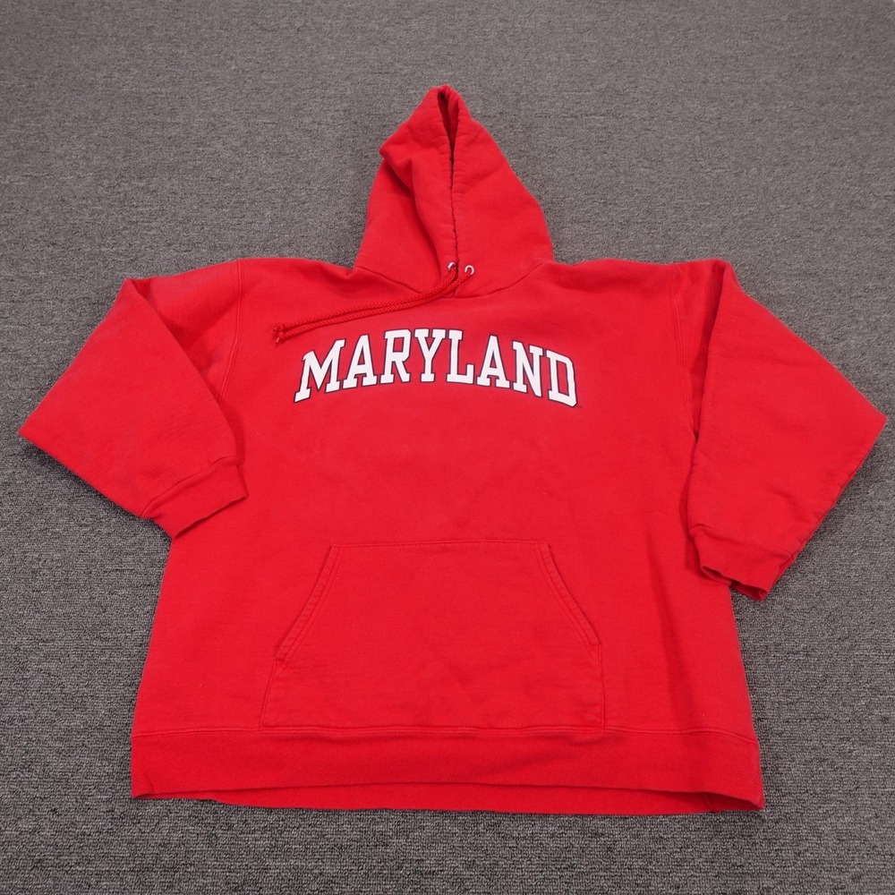 Maryland Terrapins Hoodie Mens Medium Red NCAA Football‎ Hanes Sweatshirt